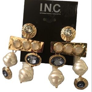 INC International Concepts Crystal Statement Earrings Multi Crystal GoldTone NWT